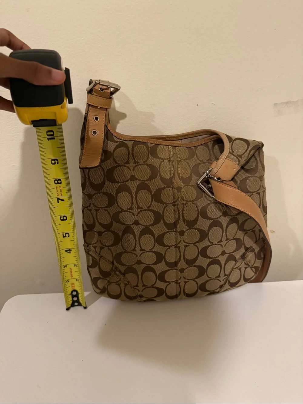 Coach Monogram Canvas Shoulder Bag in Brown and Tan